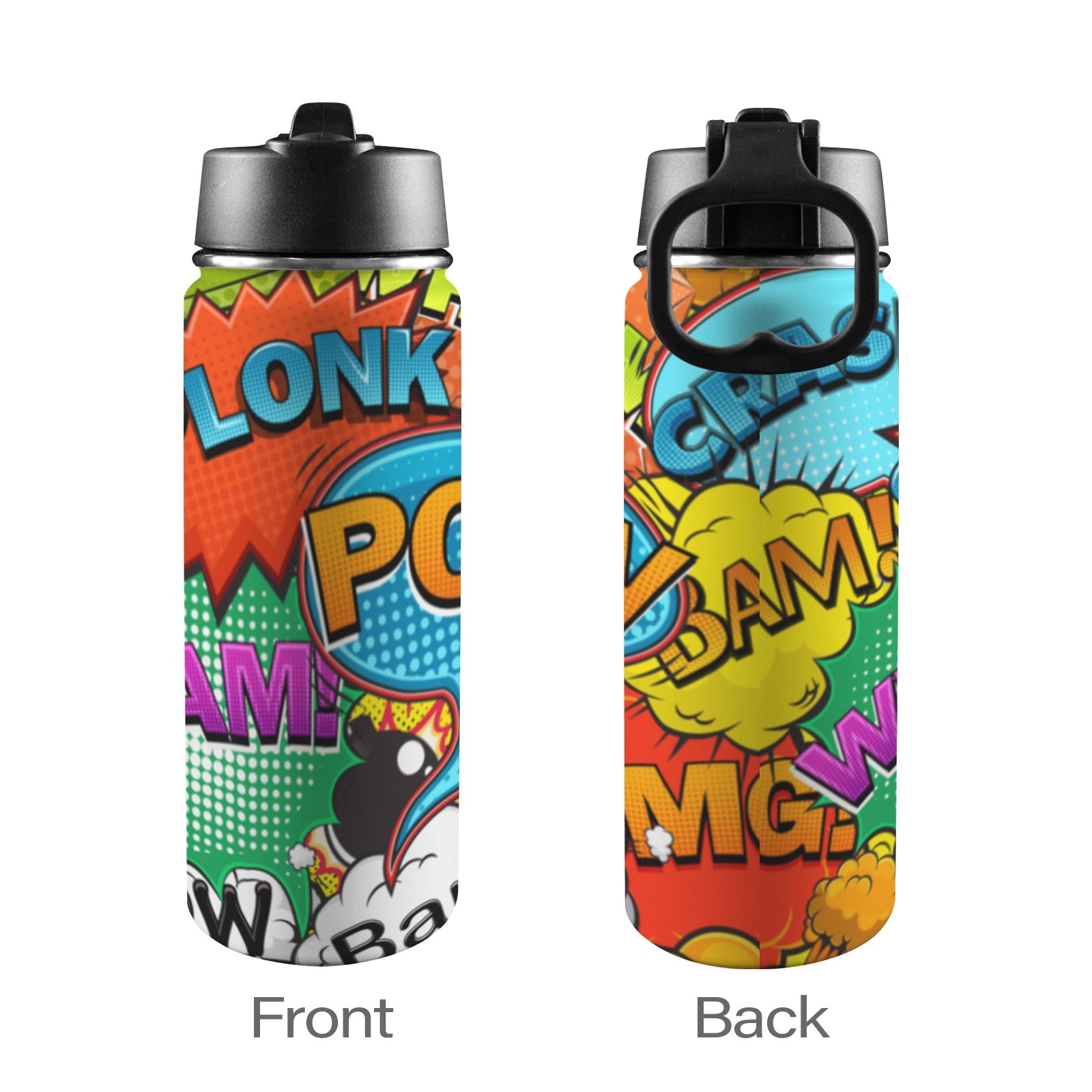 Comic Book 2 - Insulated Water Bottle with Straw Lid (18oz) Insulated Water Bottle with Swing Handle