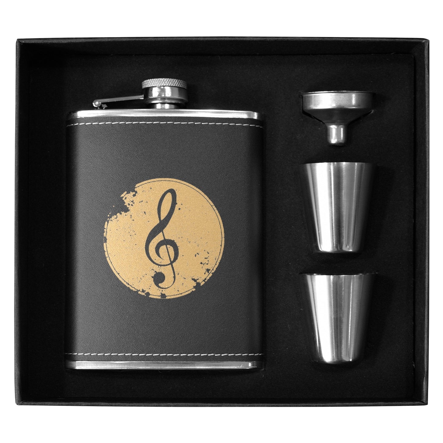 Treble Clef - 8oz Black Leather Hip Flask 8oz Black Leather Hip Flask Printed Offshore