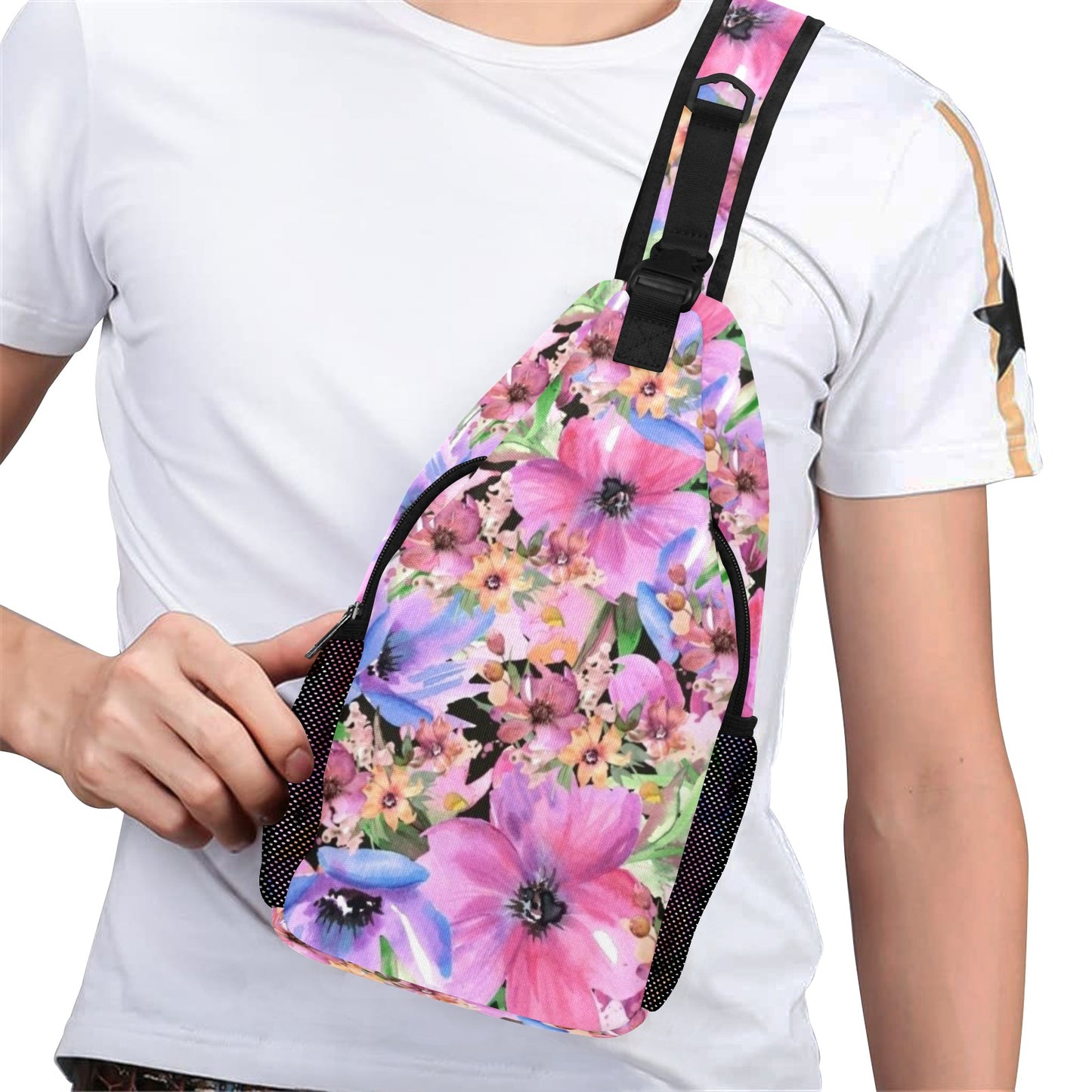 Bright Pink Floral - Cross-Body Chest Bag Cross-Body Chest Bag