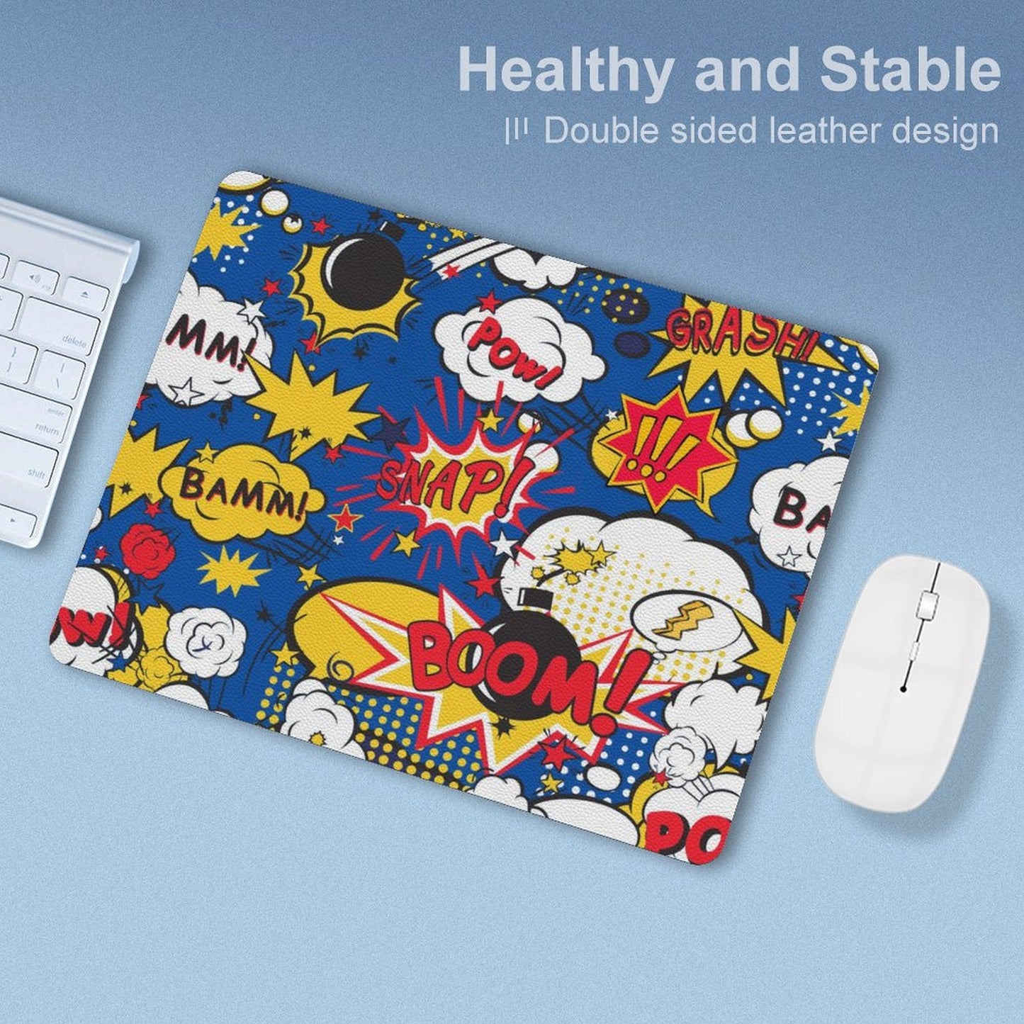 Blue Comic Book - Leather Mouse Pad