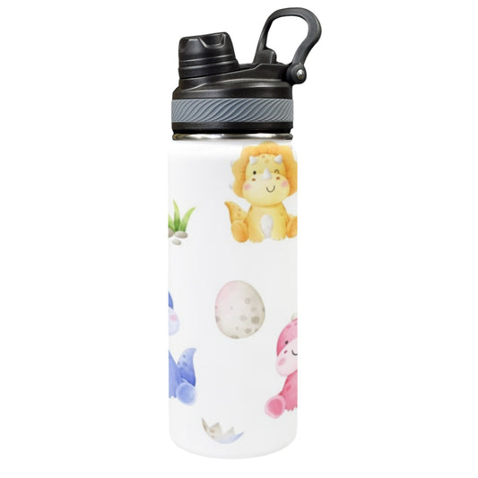 Hatching Dinosaurs - Insulated Water Bottle with Dual-Use Lid (18oz)