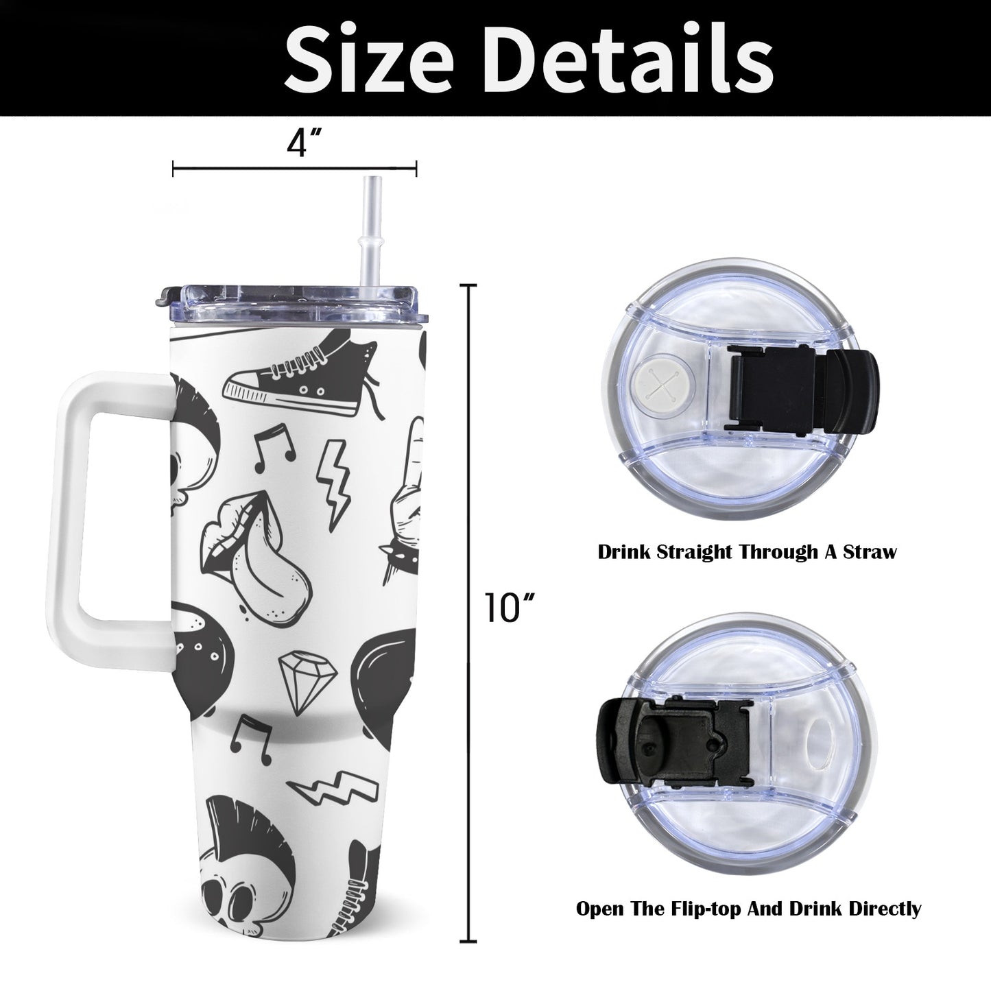 Rock Music - 40oz Tumbler with White Handle