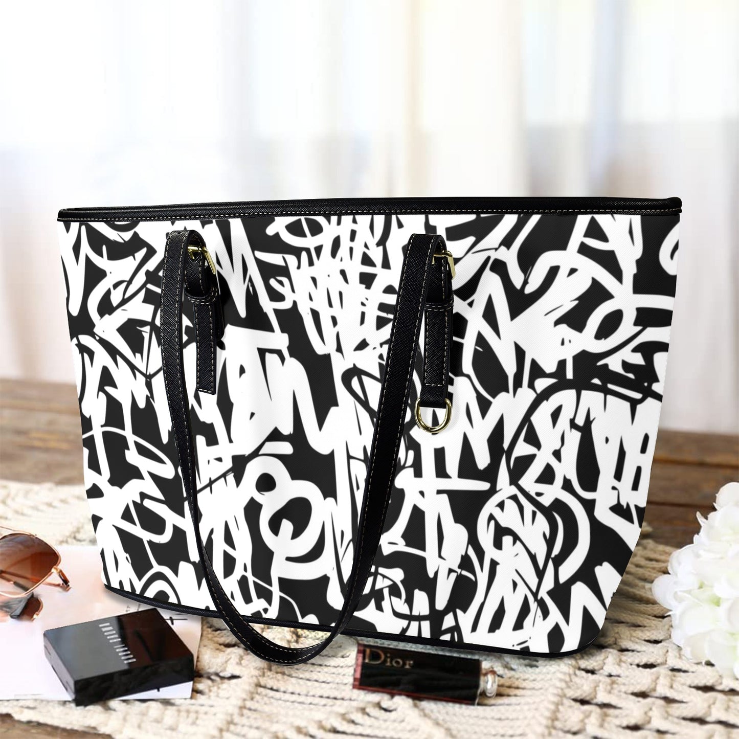 Graffiti - Leather Tote Bag-Large