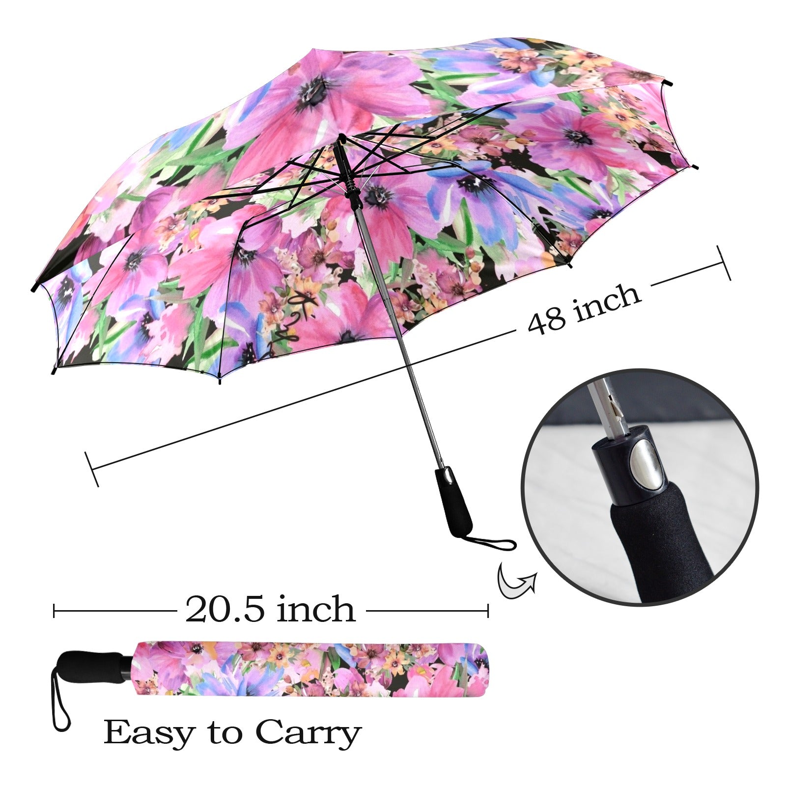 Bright Pink Floral - Semi-Automatic Foldable Umbrella Semi-Automatic Foldable Umbrella