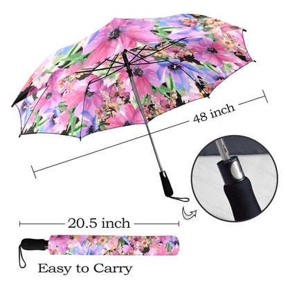 Bright Pink Floral - Semi-Automatic Foldable Umbrella Semi-Automatic Foldable Umbrella Printed Offshore