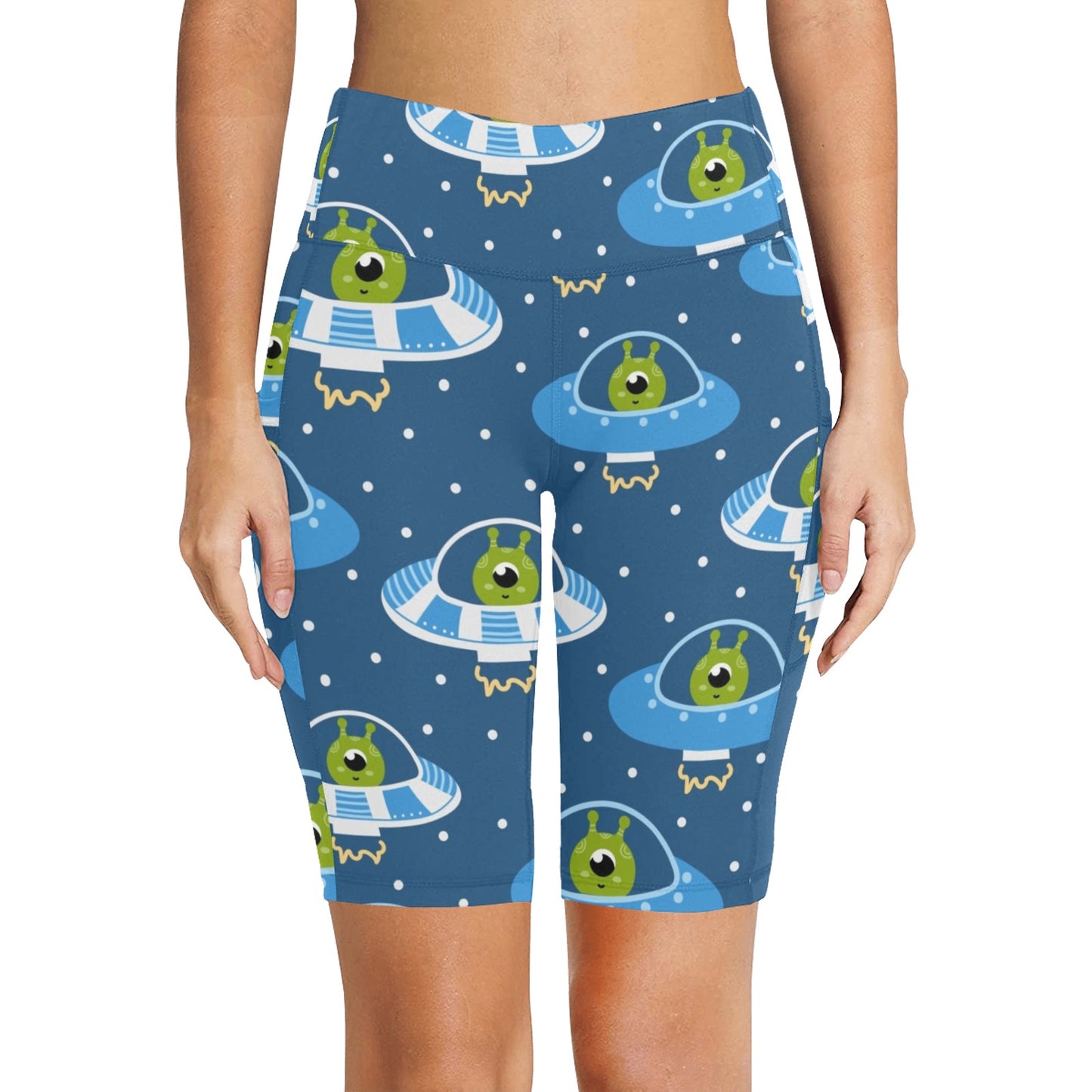 Cute Aliens in UFOs - Women's Bike Shorts