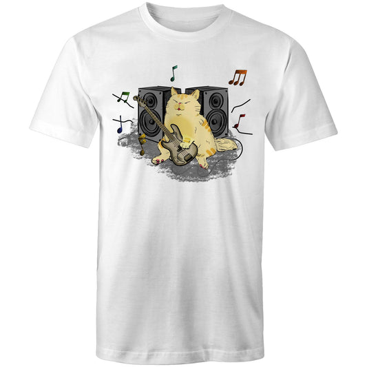 Cat Bass Player - Mens T-Shirt White Mens T-shirt animal Music