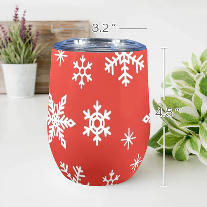 Red Snowflakes, Christmas - 12oz Wine Tumbler