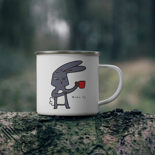 Wake Up, Coffee Rabbit - Enamel Mug Enamel Mug animal Coffee