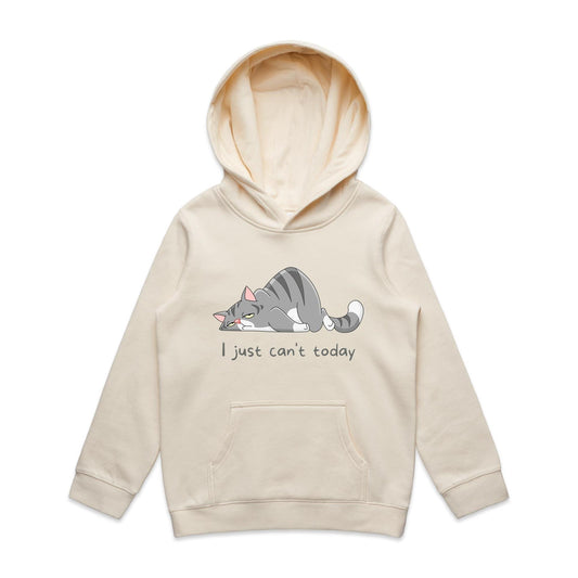 Cat, I Just Can't Today - Youth Supply Hood Ecru Kids Hoodie animal