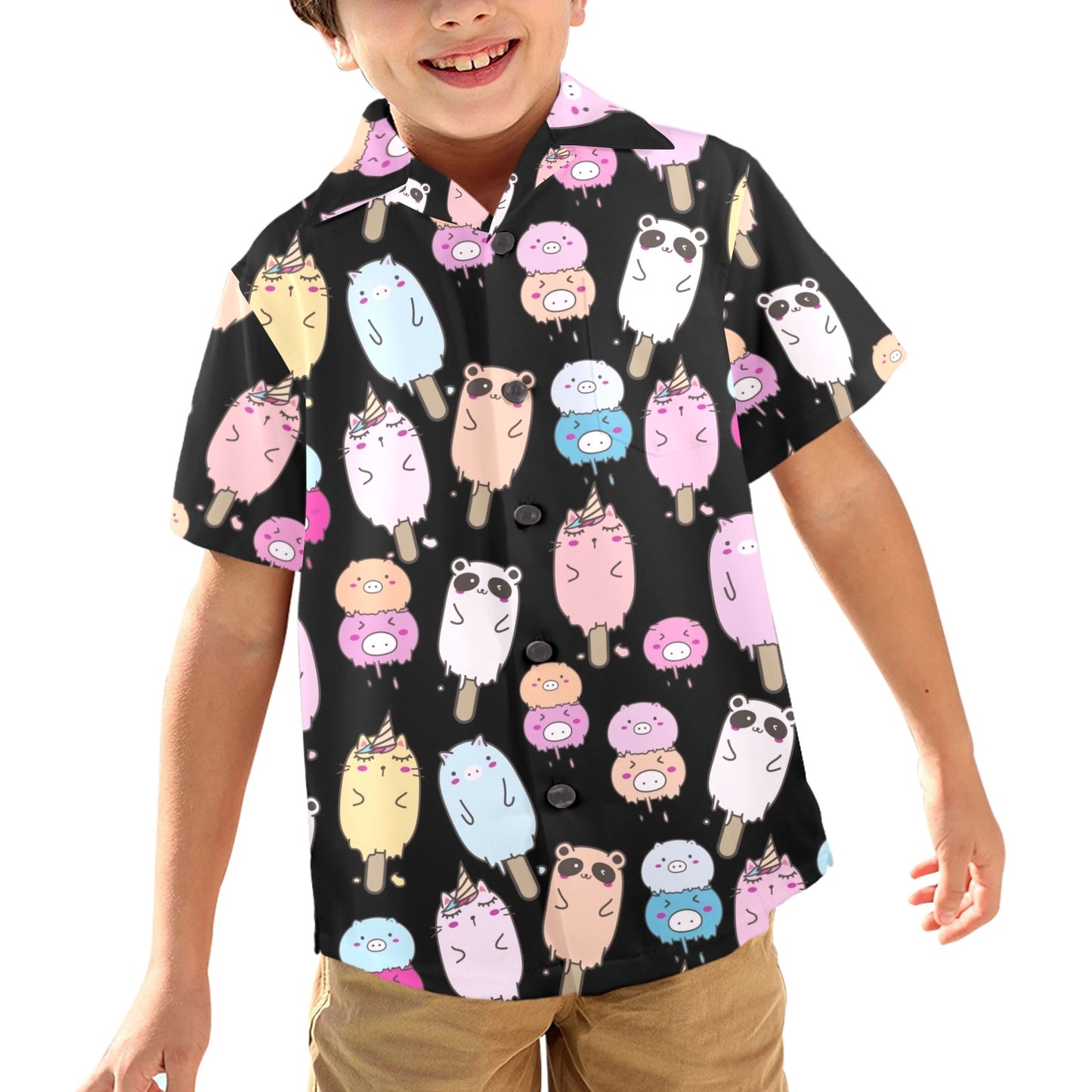 Cute Animal Ice Blocks - Junior Boys Hawaiian Shirt