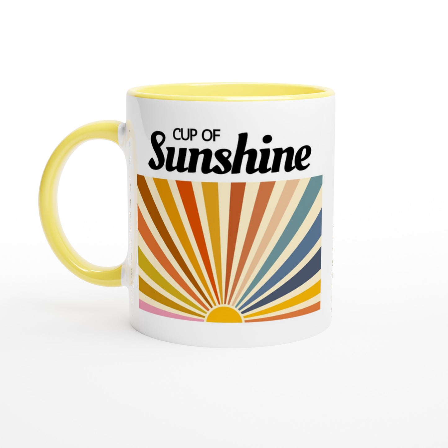 Cup Of Sunshine - White 11oz Ceramic Mug with Colour Inside Ceramic Yellow Colour 11oz Mug Globally Fulfilled retro