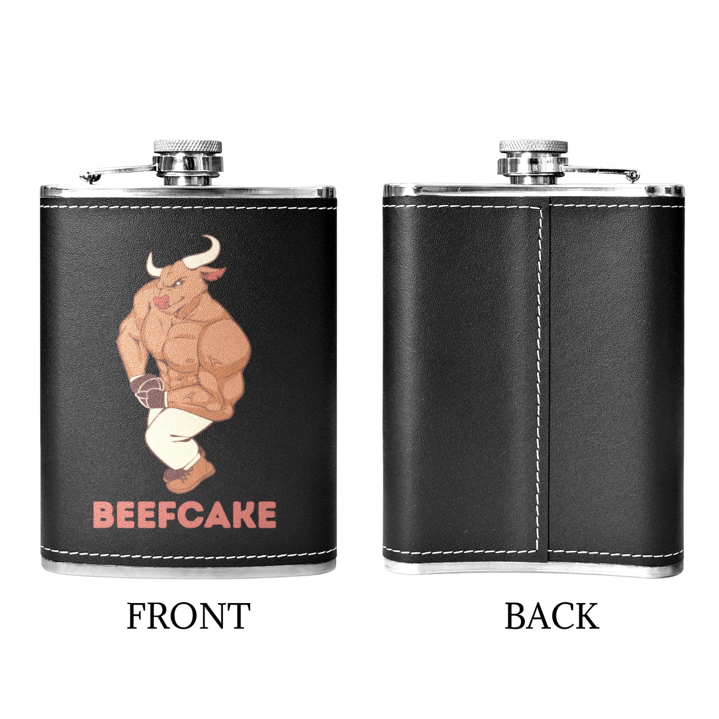 Beefcake - 8oz Black Leather Hip Flask 8oz Black Leather Hip Flask Printed Offshore