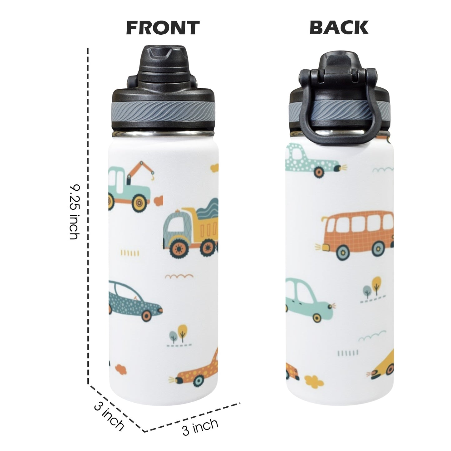 Cars - Insulated Water Bottle with Dual-Use Lid (18oz)