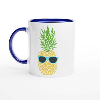 Pineapple With Sunglasses - White 11oz Ceramic Mug with Colour Inside Ceramic Blue Colour 11oz Mug Food Funny Globally Fulfilled