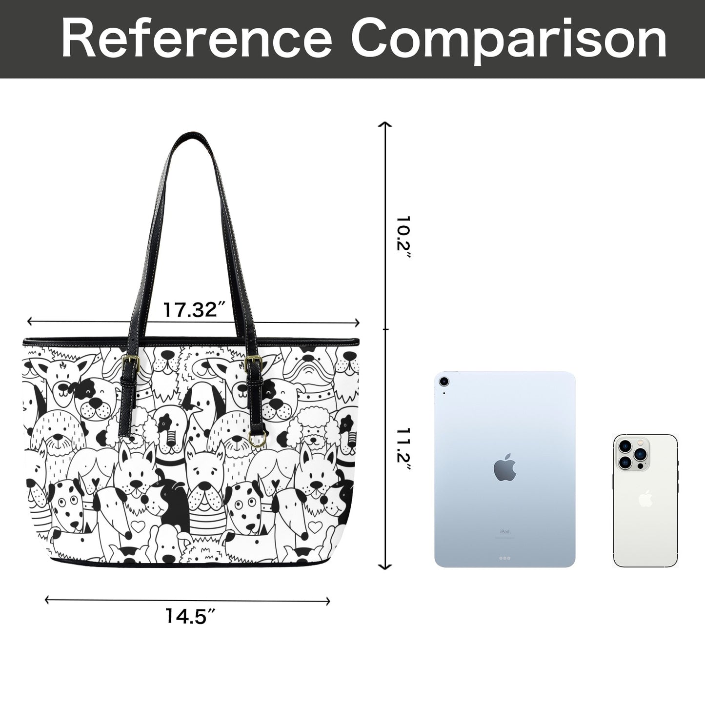 Black And White Dogs - Leather Tote Bag-Large