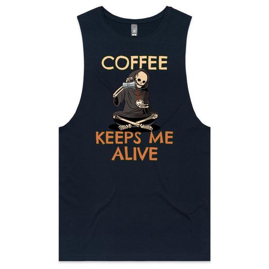 Coffee Keeps Me Alive, Skeleton - Mens Tank Top Tee Navy Mens Tank Tee
