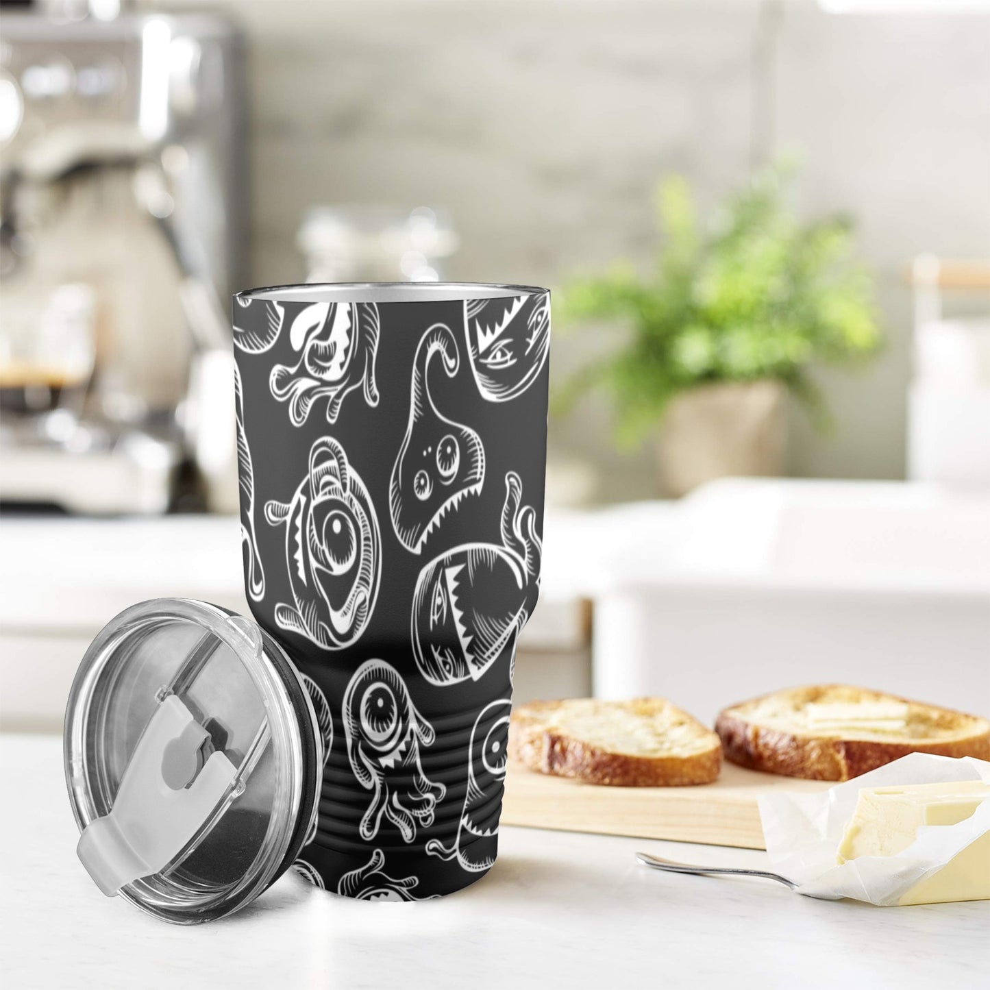 Monsters In Black And White - 30oz Insulated Stainless Steel Mobile Tumbler