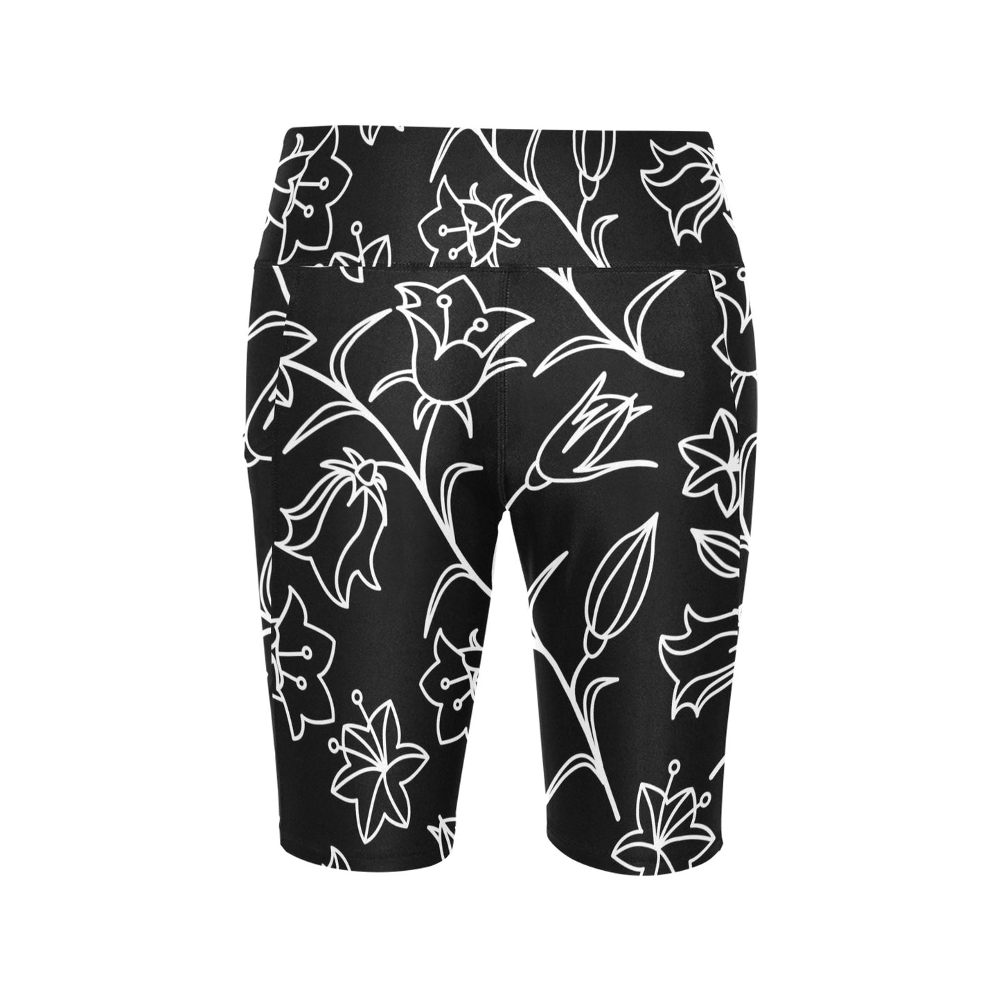 Black And White Floral - Women's Bike Shorts