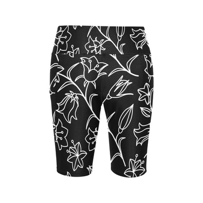 Black And White Floral - Women's Bike Shorts Womens Bike Shorts Plants Printed Offshore