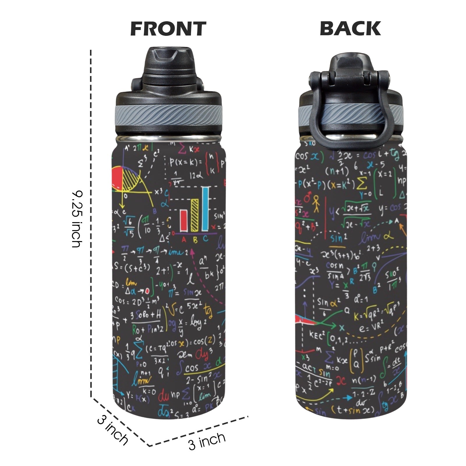 Colourful Maths Formulas - Insulated Water Bottle with Dual-Use Lid (18oz) Insulated Water Bottle with Dual-Use Lid (18oz) Printed Offshore Science