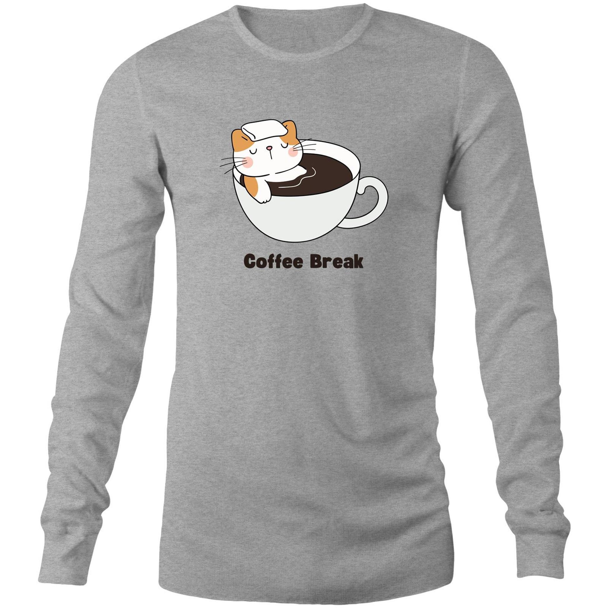 Cat Coffee Break - Long Sleeve T-Shirt Grey Marle Unisex Long Sleeve T-shirt animal Coffee