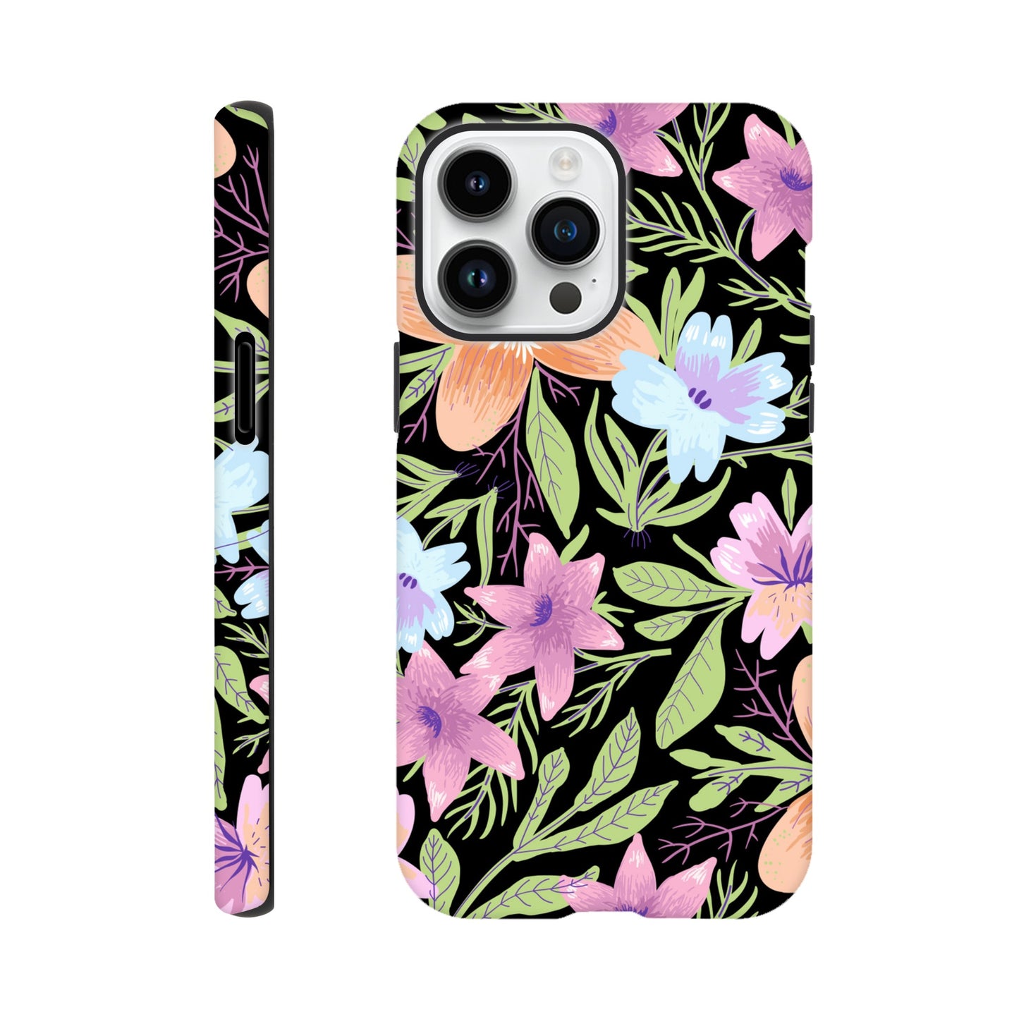 Black Floral - Phone Tough Case iPhone 14 Pro Max Phone Case Globally Fulfilled