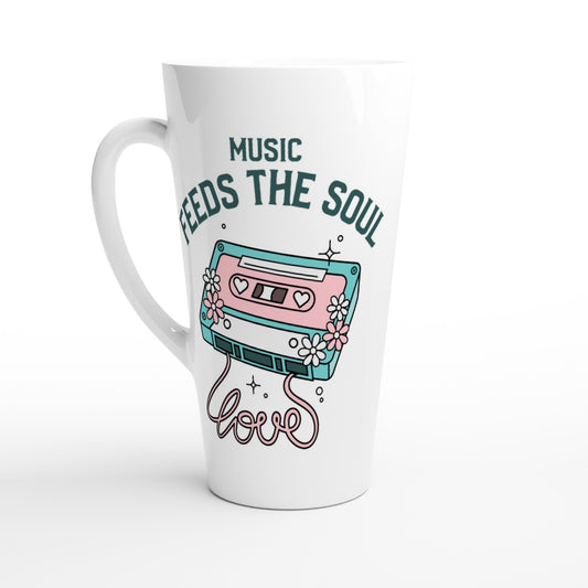 Music Feeds The Soul - White Latte 17oz Ceramic Mug Default Title Latte Mug Music Retro