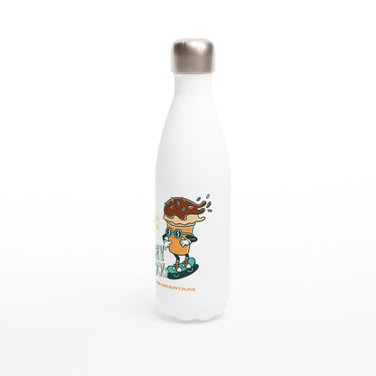 Stay Cool, Ice Cream, Find Your Happy Place - White 17oz Stainless Steel Water Bottle White Water Bottle Globally Fulfilled Retro Summer