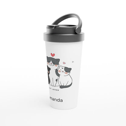 Cat Lover - White 15oz Stainless Steel Travel Mug Travel Mug Globally Fulfilled