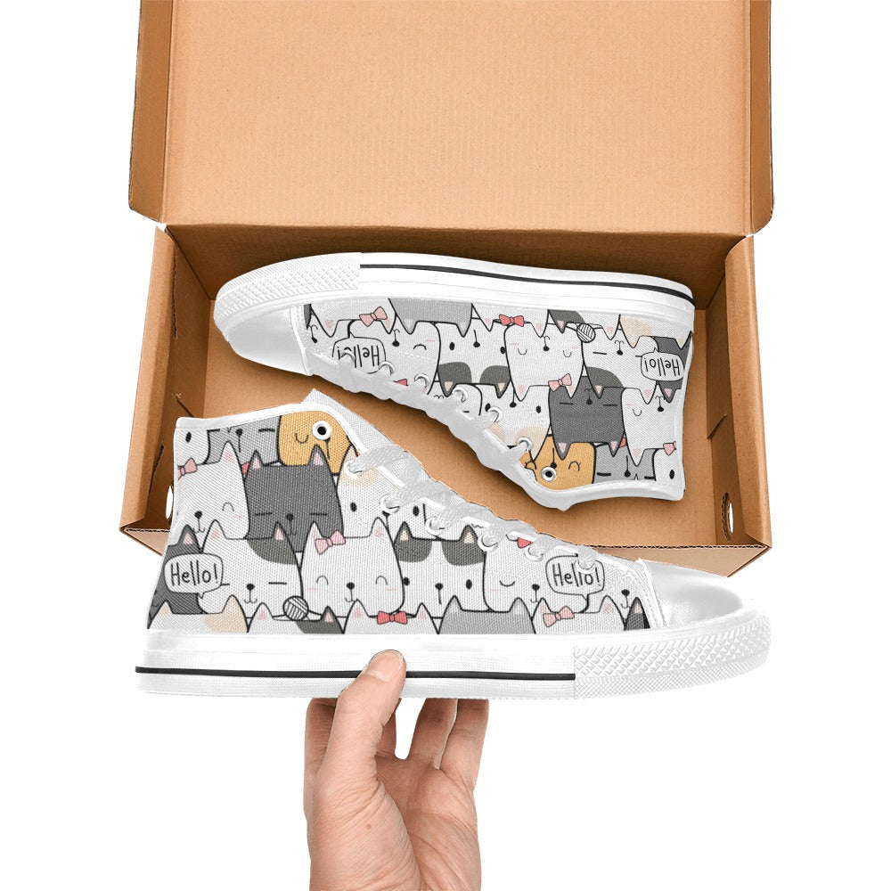 Cat Hello - Men's High Top Canvas Shoes