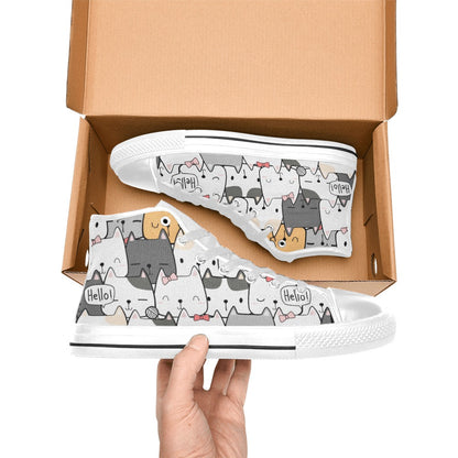 Cat Hello - Men's High Top Canvas Shoes