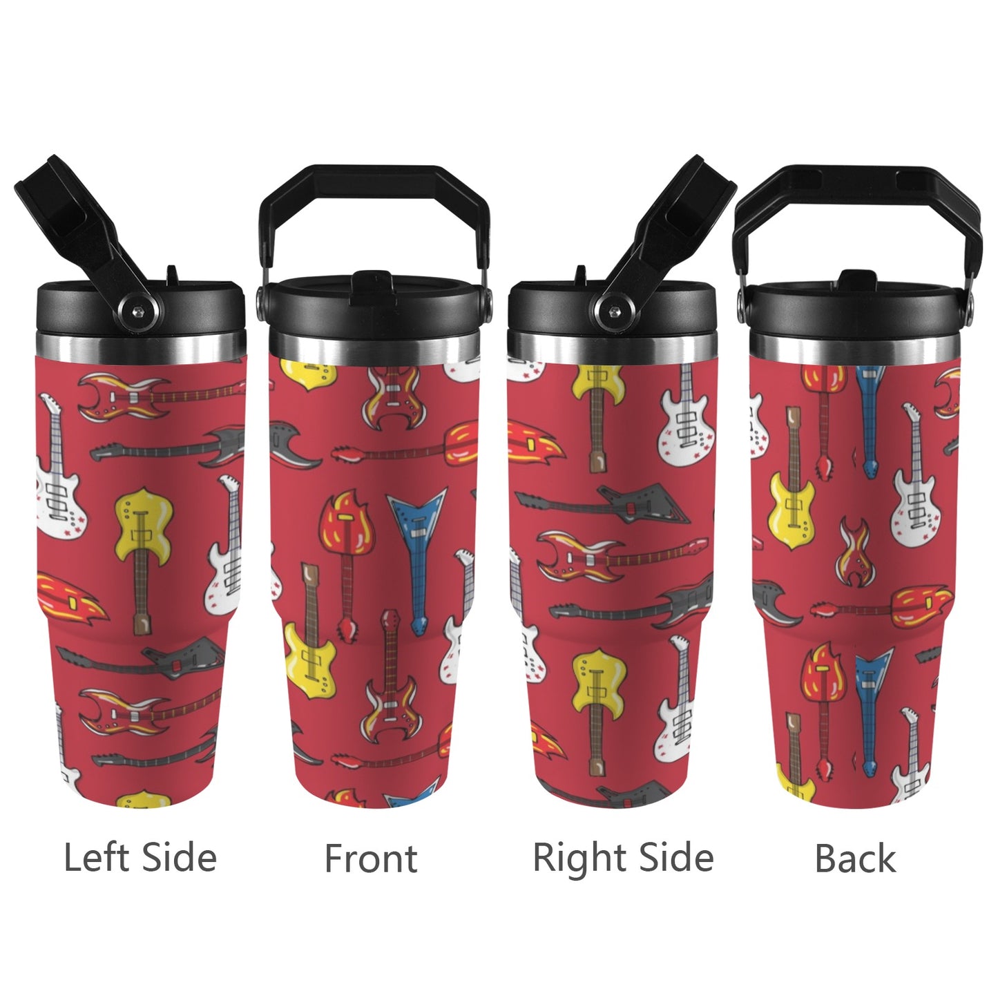 Guitars On Red - 30oz Tumbler with Top Handle