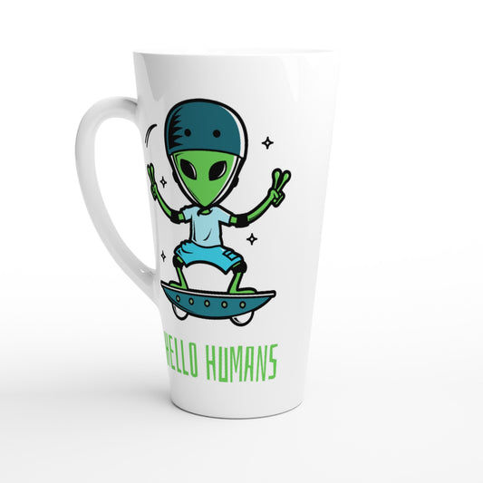 Hello Humans, Alien Skateboard - White Latte 17oz Ceramic Mug Default Title Latte Mug Sci Fi