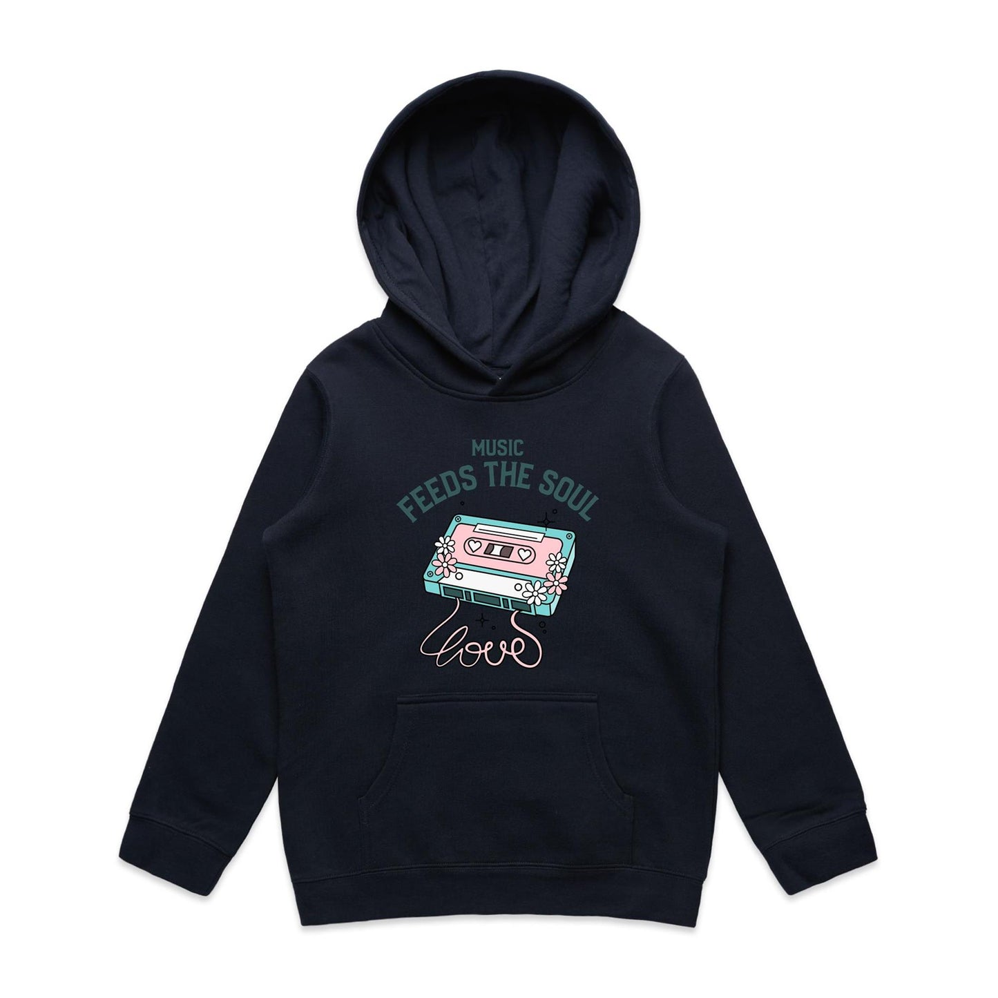 Music Feeds The Soul, Cassette Tape - Youth Supply Hood Navy Kids Hoodie Music Retro