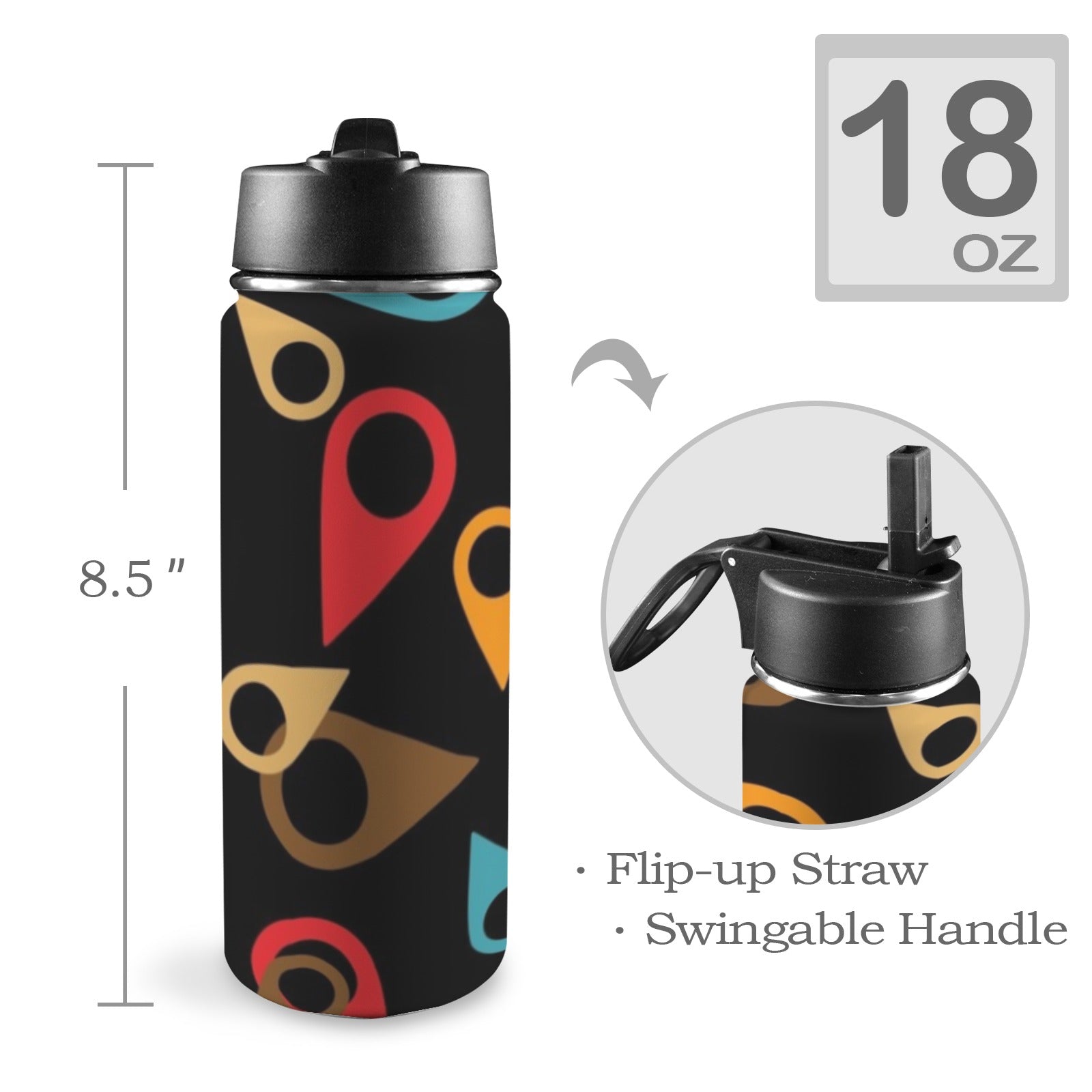 Where Am I - Insulated Water Bottle with Straw Lid (18oz) Insulated Water Bottle with Swing Handle Printed Offshore