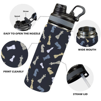 Chess Pattern - Insulated Water Bottle with Dual-Use Lid (18oz)