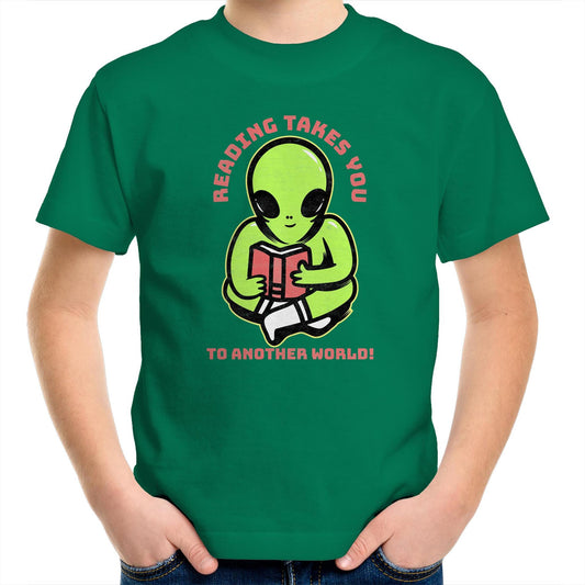 Reading Takes You To Another World, Alien - Kids Youth T-Shirt