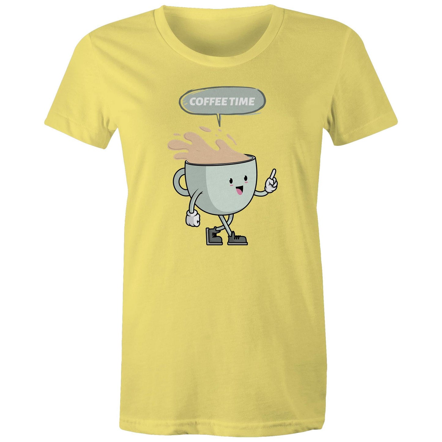 Coffee Time - Womens T-shirt Yellow Womens T-shirt Coffee Printed In Australia