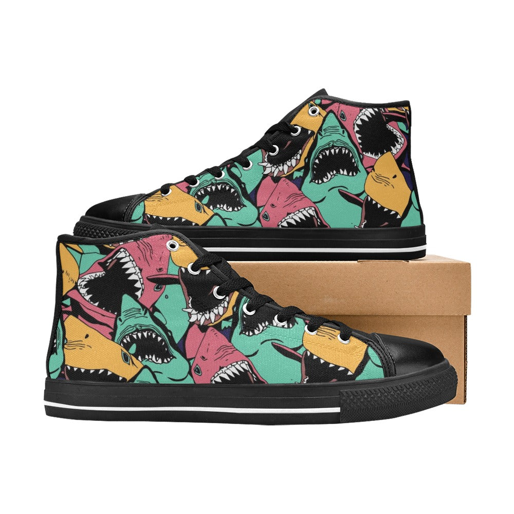 Scary Sharks - Men's High Top Canvas Shoes