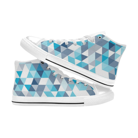 Blue Triangles - Women's High Top Canvas Shoes