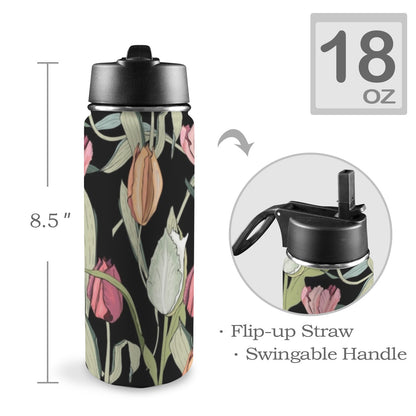 Tulips - Insulated Water Bottle with Straw Lid (18oz) Insulated Water Bottle with Swing Handle