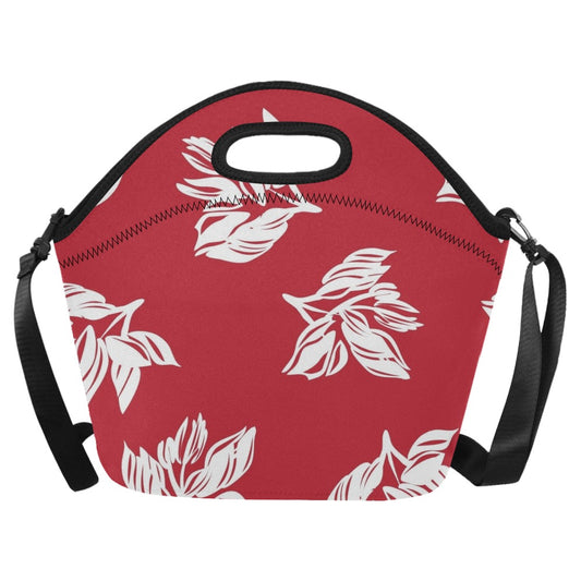 Red Retro Foliage, Hawaiian Flower - Neoprene Lunch Bag/Large