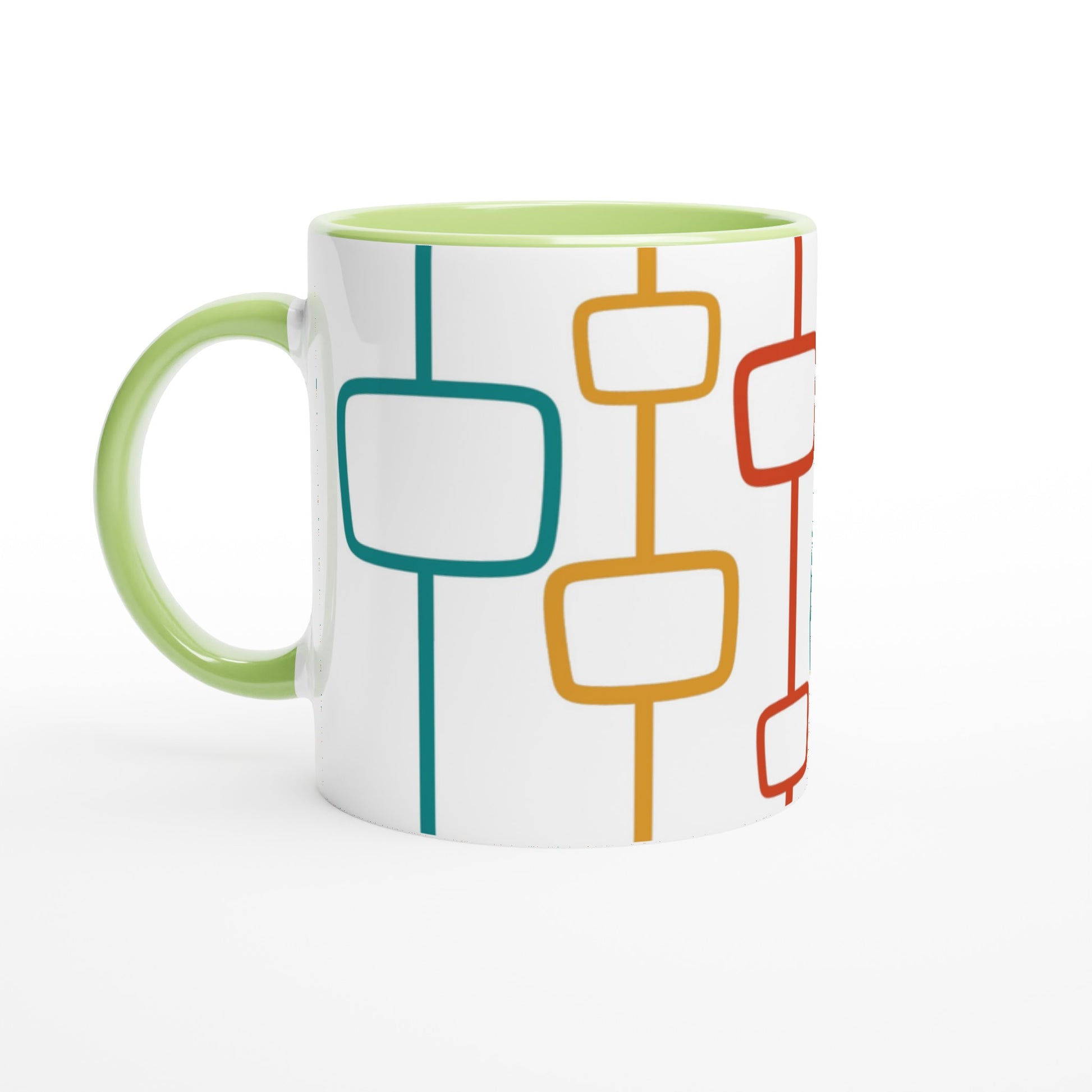 Retro Window Pattern - White 11oz Ceramic Mug with Colour Inside Ceramic Green Colour 11oz Mug Globally Fulfilled Retro