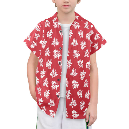 Red Retro Foliage, Hawaiian Flower - Senior Boys Hawaiian Shirt