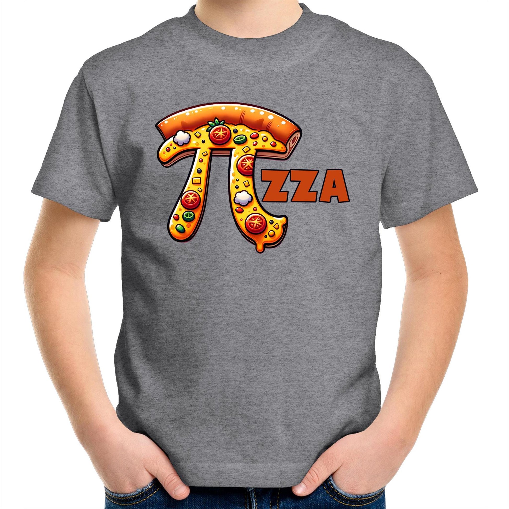 Pi Pizza - Kids Youth T-Shirt Grey Marle Kids Youth T-shirt Food Maths Printed In Australia Science