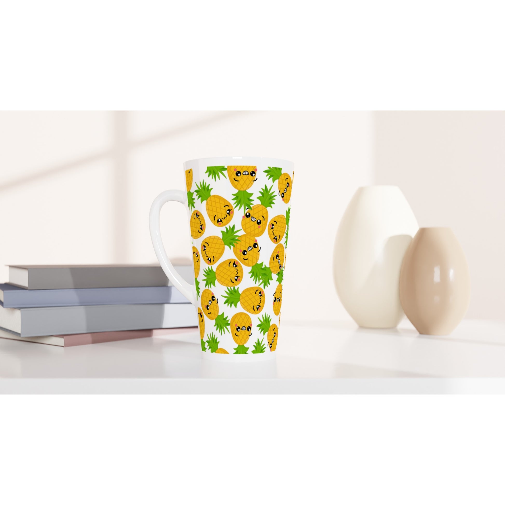 Cool Pineapples - White Latte 17oz Ceramic Mug Latte Mug food