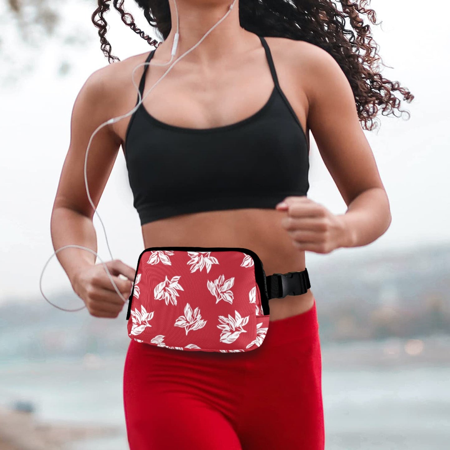 Red Retro Foliage, Hawaiian Flower - Belt Bag