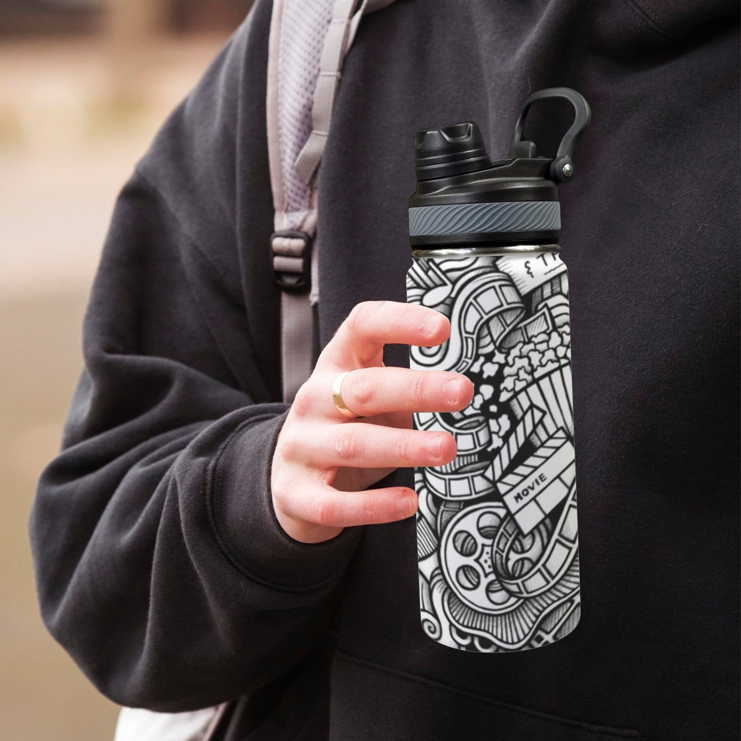 Entertainment - Insulated Water Bottle with Dual-Use Lid (18oz)