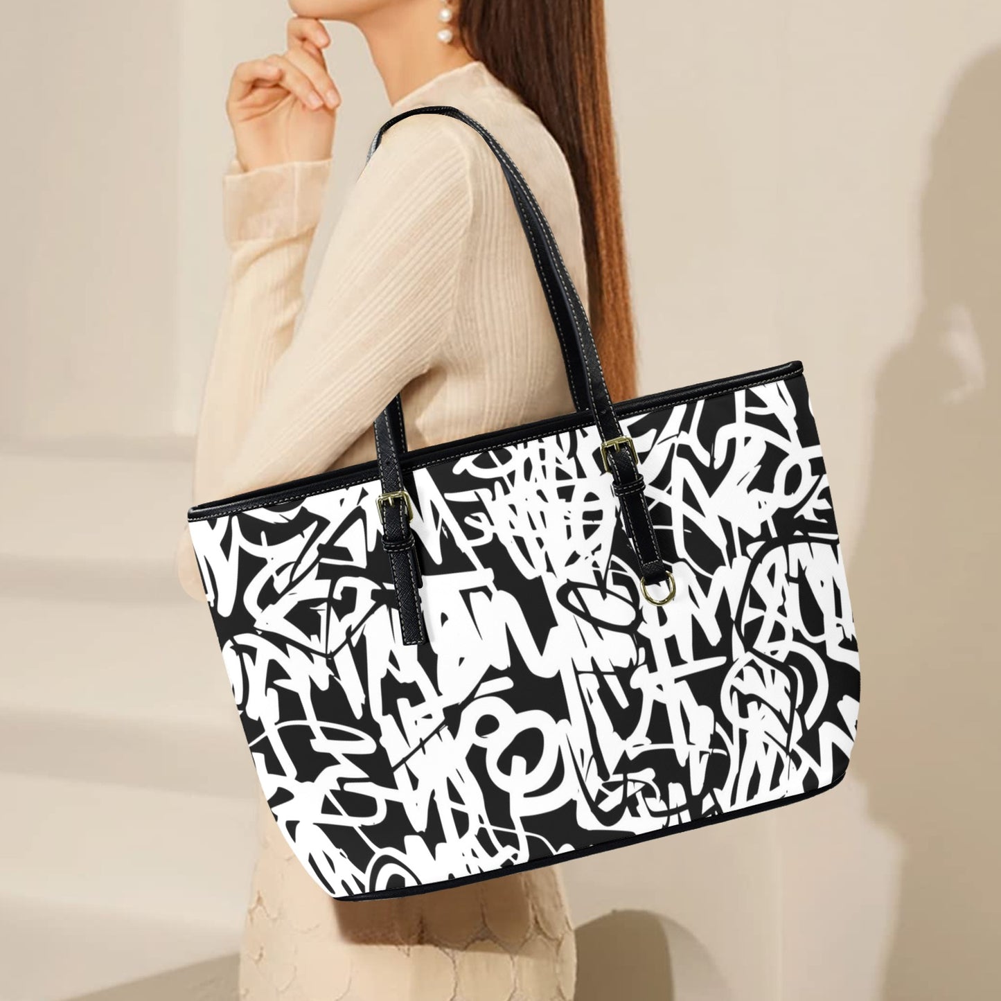 Graffiti - Leather Tote Bag-Large